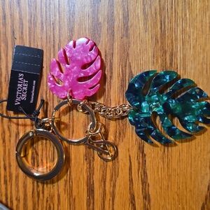 RETIRED! Victoria’s Secret Green and Pink Palm Leaves with Gold Tone Rings